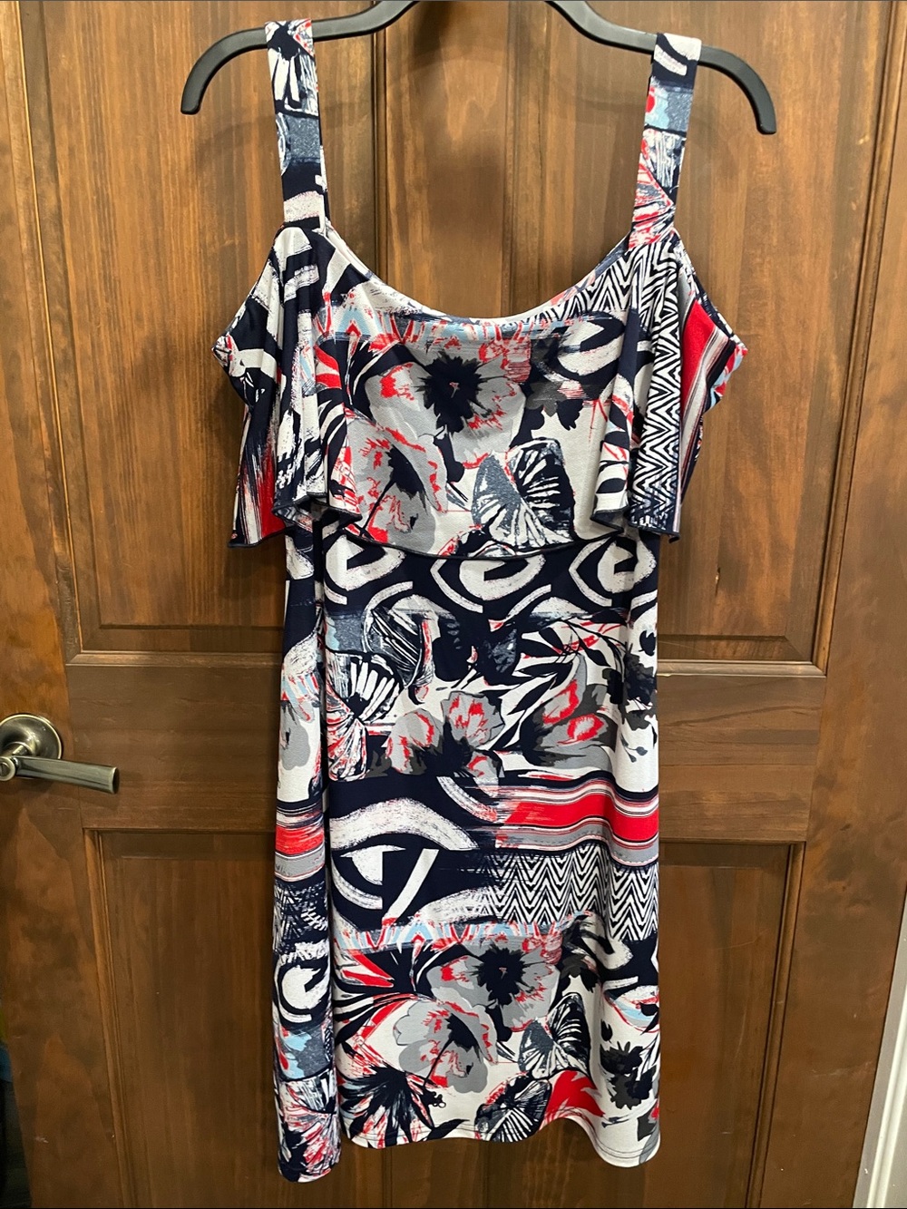 Michael Tyler Collections Floral Print Dress in Navy, Red & Light Blue